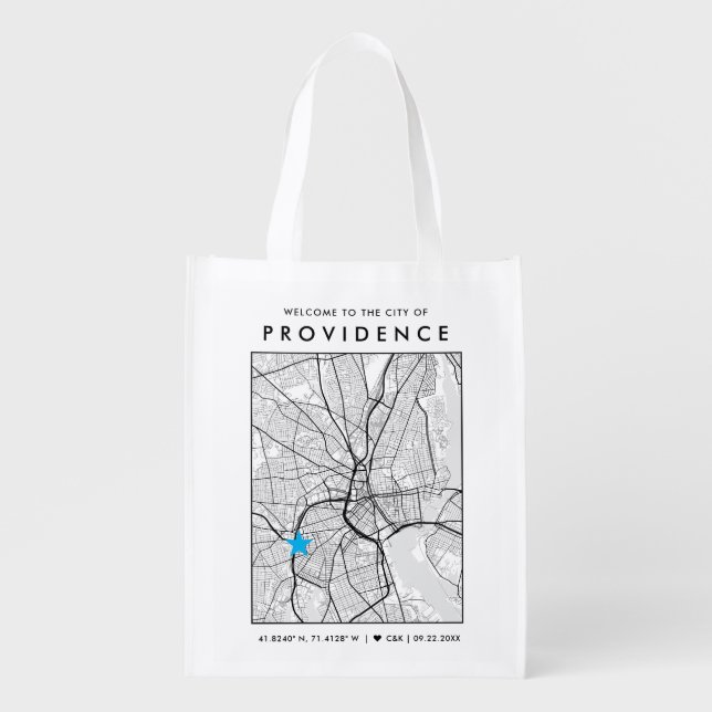 Providence Love Locator | City Map Wedding Welcome Grocery Bag (Front)
