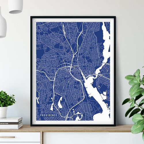 Providence Map Minimalist Navy Blue Street Map Poster