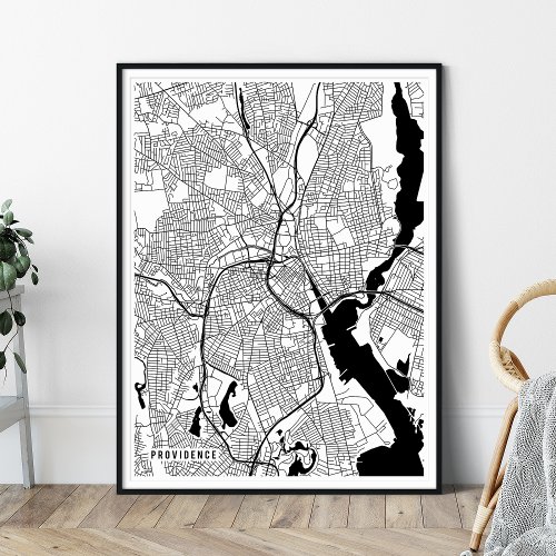 Providence Map Modern Black and White City Map Poster