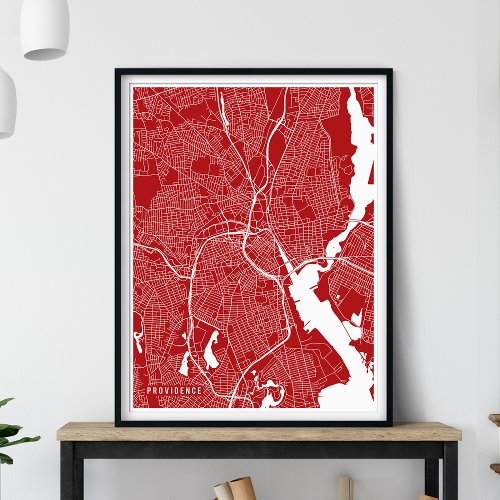 Providence Map Modern Red City Map Poster