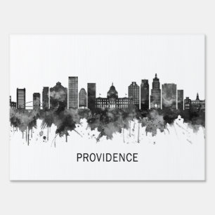 Providence Rhode Island Skyline BW Sign