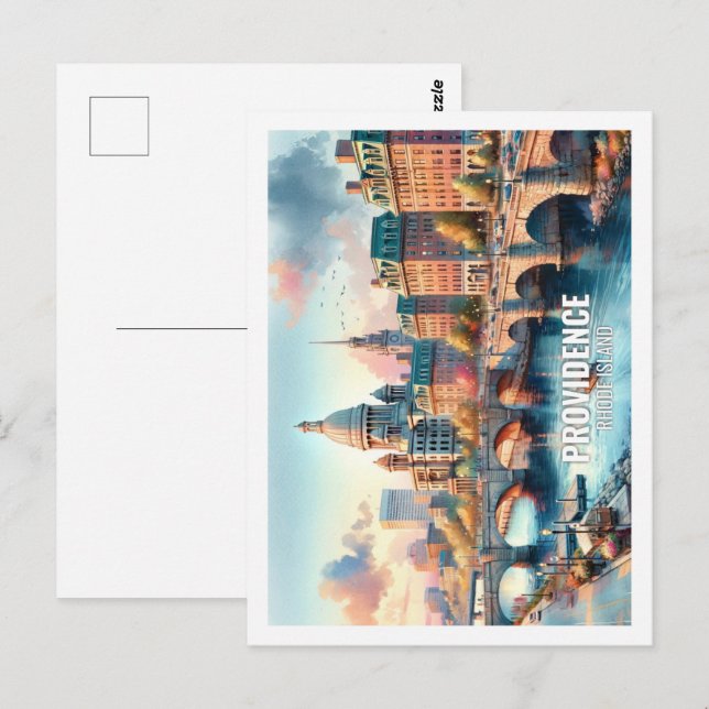 Providence Rhode Island US Famous Place watercolor Postcard (Front/Back)