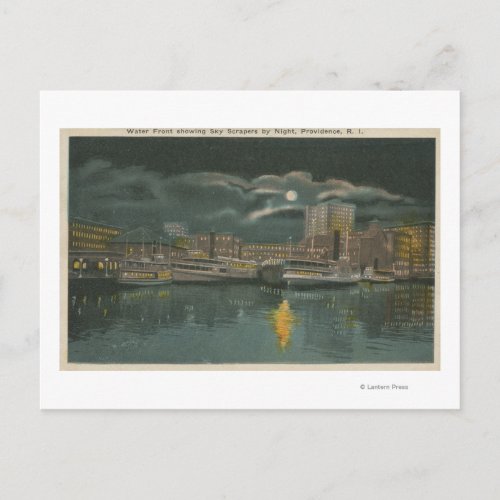 Providence RI _ Night View of City  Waterfront Postcard
