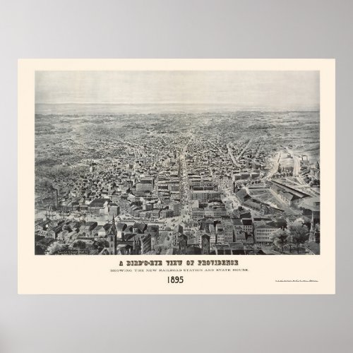 Providence RI Panoramic Map _ 1894 Poster