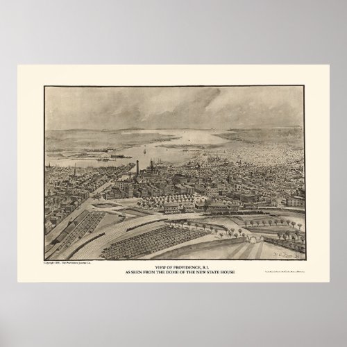 Providence RI Panoramic Map _ 1896 Poster