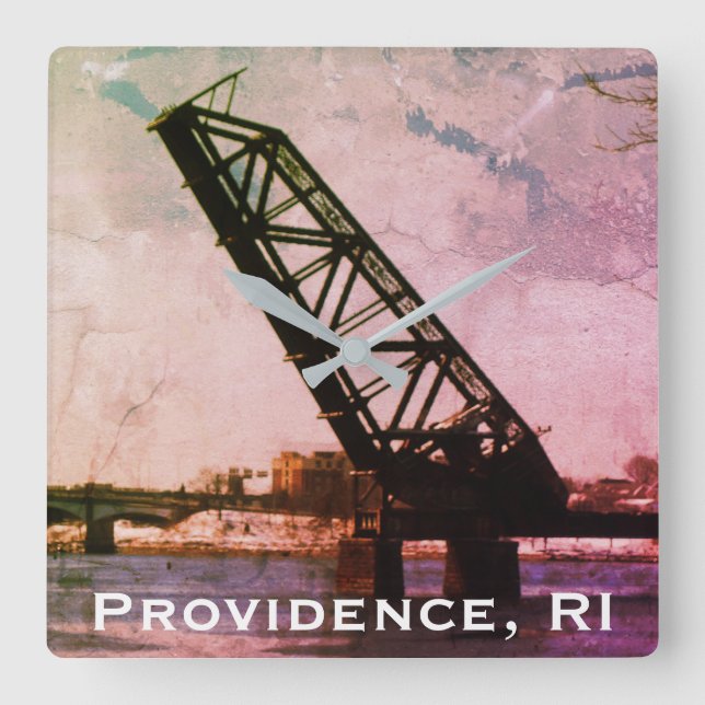 Providence, RI 'Stuck-Up Bridge' Square Wall Clock (Front)