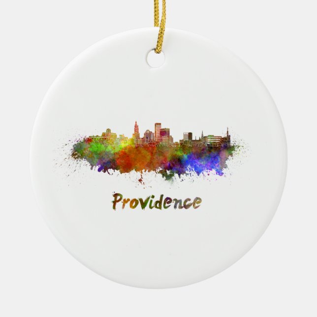 Providence skyline in watercolor ceramic ornament (Front)