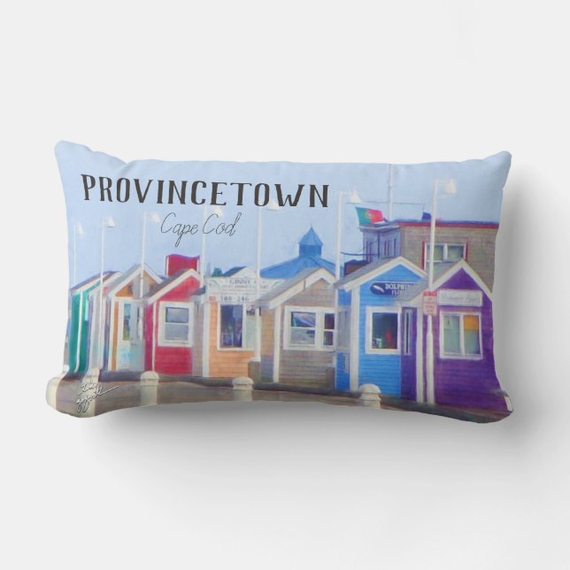 Provincetown Cape Cod Boardwalk Photography Lumbar Pillow (Front)