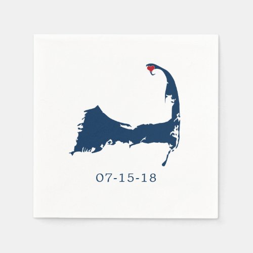 Provincetown Cape Cod Map Blue and Red Heart Napkins