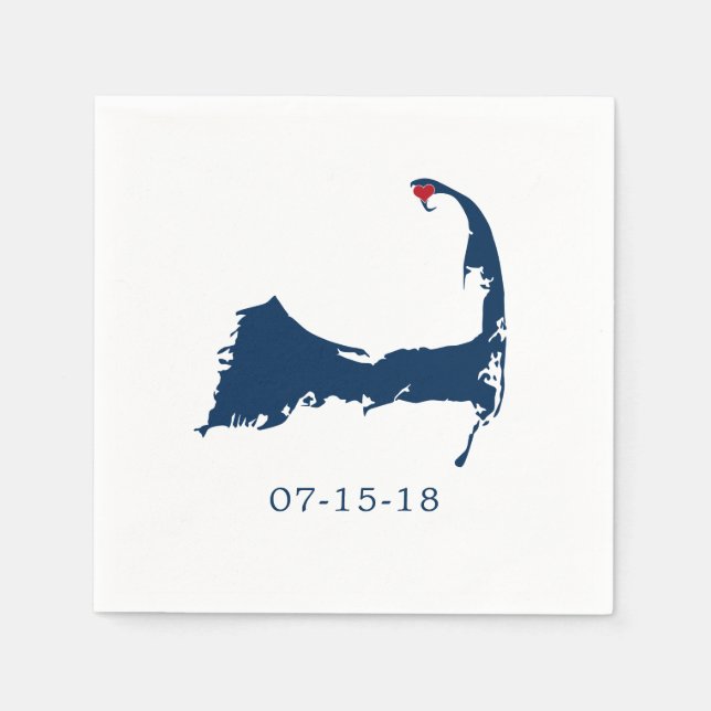 Provincetown Cape Cod Map Blue and Red Heart Napkins (Front)