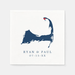 Provincetown Cape Cod Map Blue and Red Heart Napkins