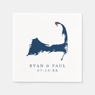 Provincetown Cape Cod Map Blue and Red Heart Napkins