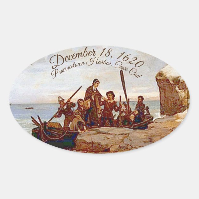 "Provincetown Harbor landing of The Pilgrims" Oval Oval Sticker (Front)