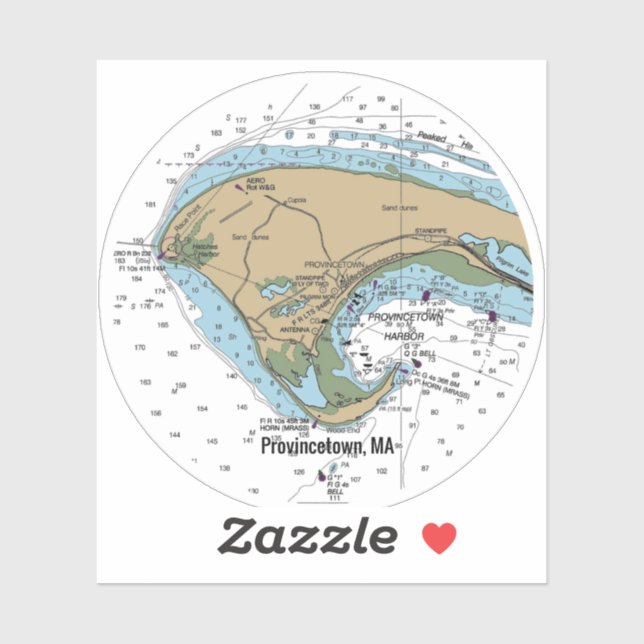 Provincetown MA Cape Cod Chart Sticker (Sheet)