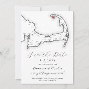 Provincetown MA Cape Cod Map Black White Wedding Save The Date
