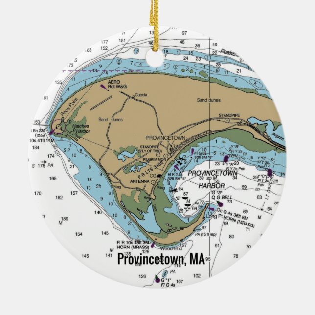 Provincetown MA Nautical Chart Ceramic Ornament (Back)