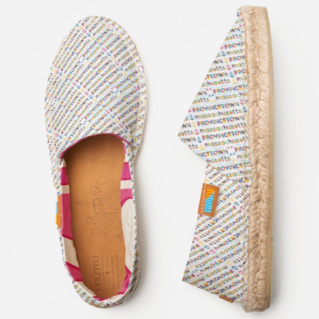 Provincetown, Massachusetts Colorful Text Pattern Espadrilles (Side)