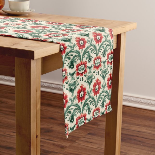 Provincial Elegance: French Red Christmas Delight Long Table Runner (In Situ)