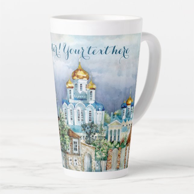 Provincial Small city Zadonsk  aquarelle Latte Mug (Right Angle)