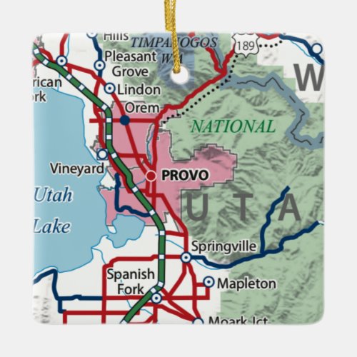 Provo Utah Map Ceramic Ornament