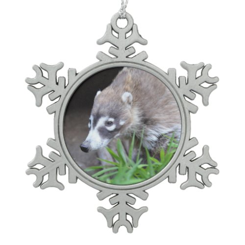 Prowling Coati Snowflake Pewter Christmas Ornament