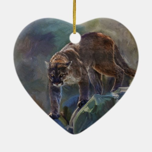 Prowling Cougar Mountain Lion Art Design Ceramic Ornament