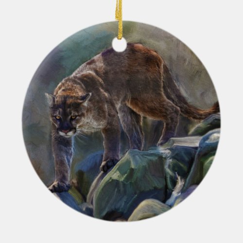 Prowling Cougar Mountain Lion Art Design Ceramic Ornament