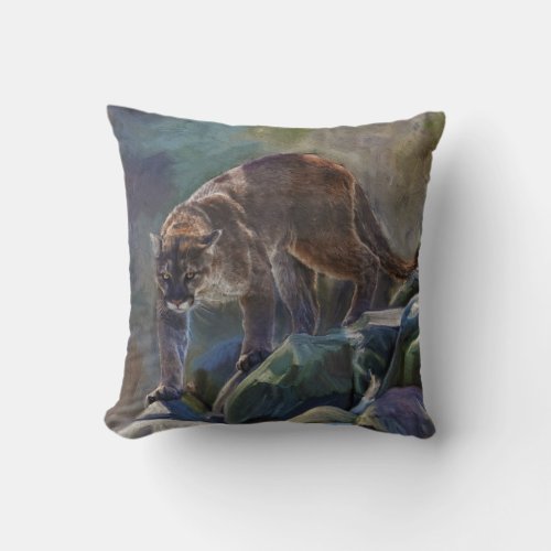 Prowling Cougar Mountain Lion Art Design Throw Pillow