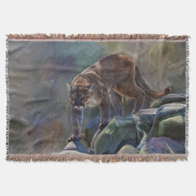 Prowling Cougar Mountain Lion Wildlife Art Design Throw Blanket (Front)