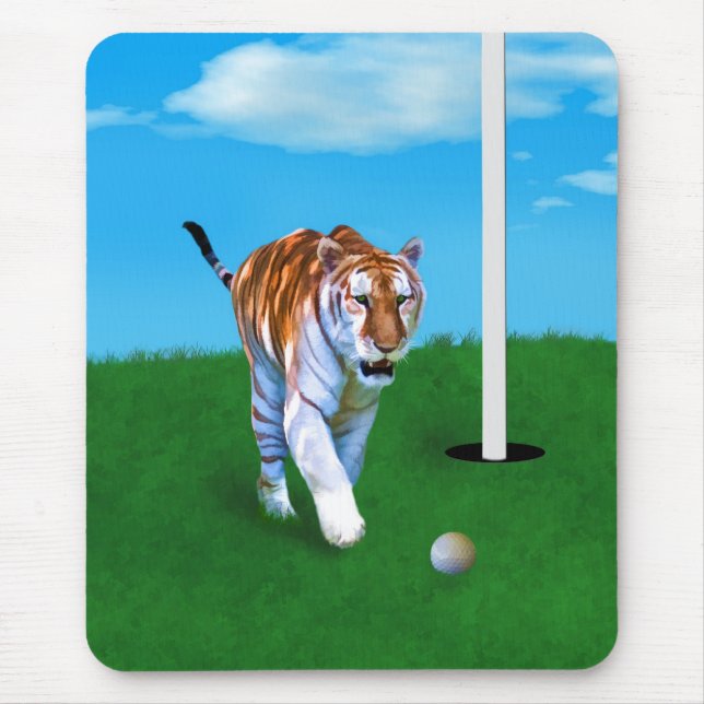 Prowling Tiger and Golf Ball Customizable Mouse Pad (Front)