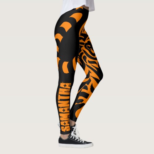 Prowling Tiger Black  Orange Custom Name Leggings