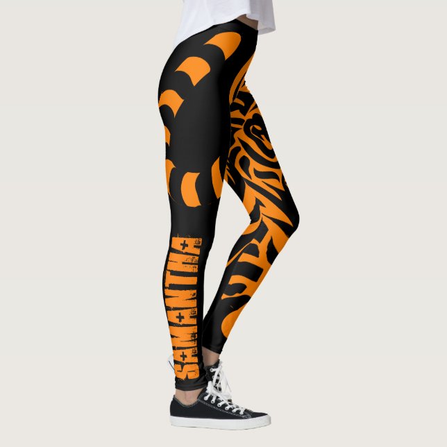 Prowling Tiger Black & Orange Custom Name Leggings (Right)