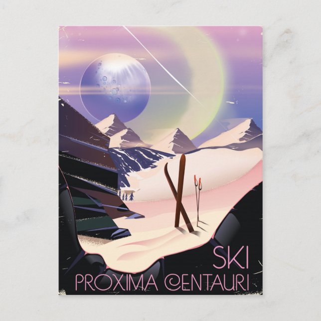 Proxima Centauri ski travel poster Postcard (Front)