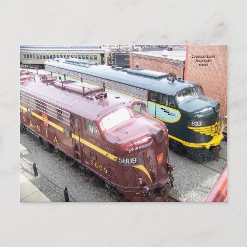 PRR E8A 5809 and ERIE E8A 833 at Steamtown Postcard