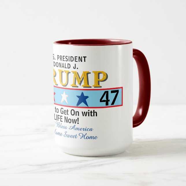 Prresident Trump 45 47 Geometric Red White Blue Mug (Front Right)
