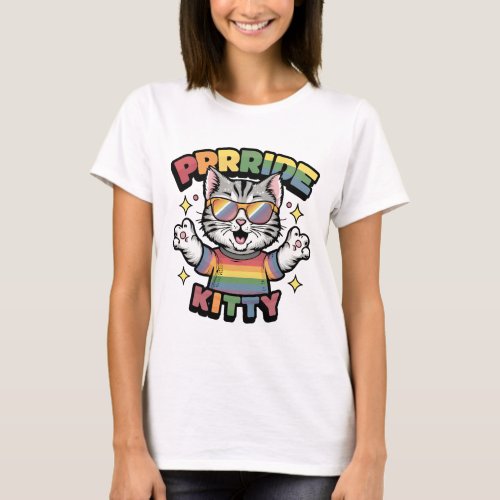 Prrride Kitty Rainbow Design T_Shirt