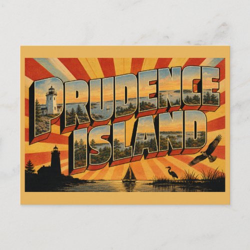 Prudence Island RI Lighthouse Bay Salt Marsh Art Postcard