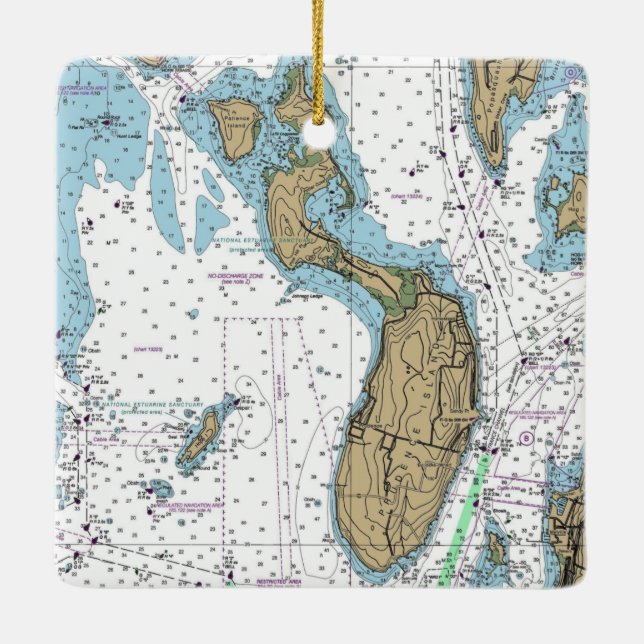 Prudence Island RI Nautical Chart Ceramic Ornament (Back)