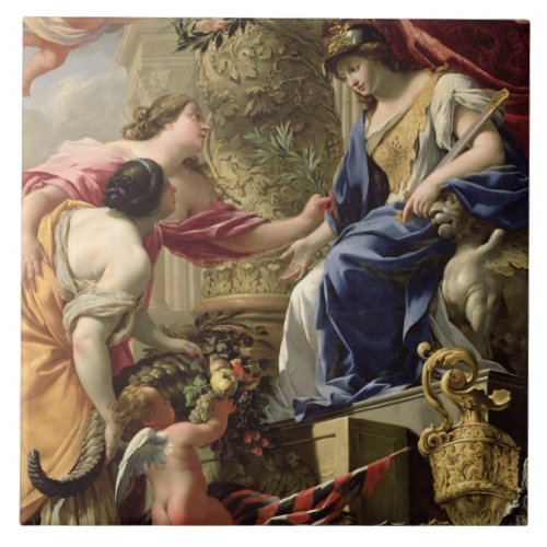 Prudence Leading Peace and Abundance c1645 oil Tile