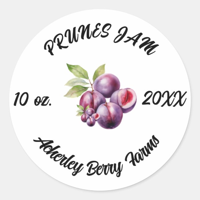  PRUNES JAM stickers for jars (Front)