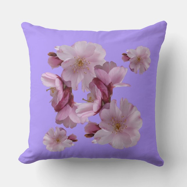 Prunus Blossoms Cust. BG Color Throw Pillow (Front)