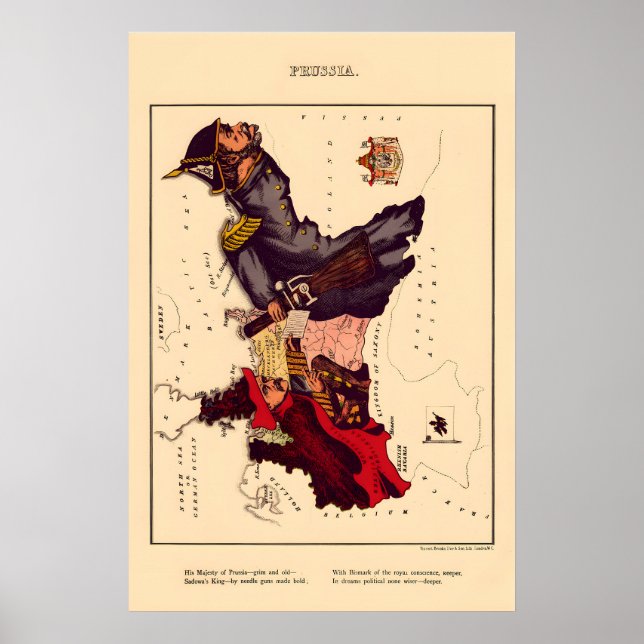 Prussia Comical Map Vintage Lithograph860s Poster (Front)