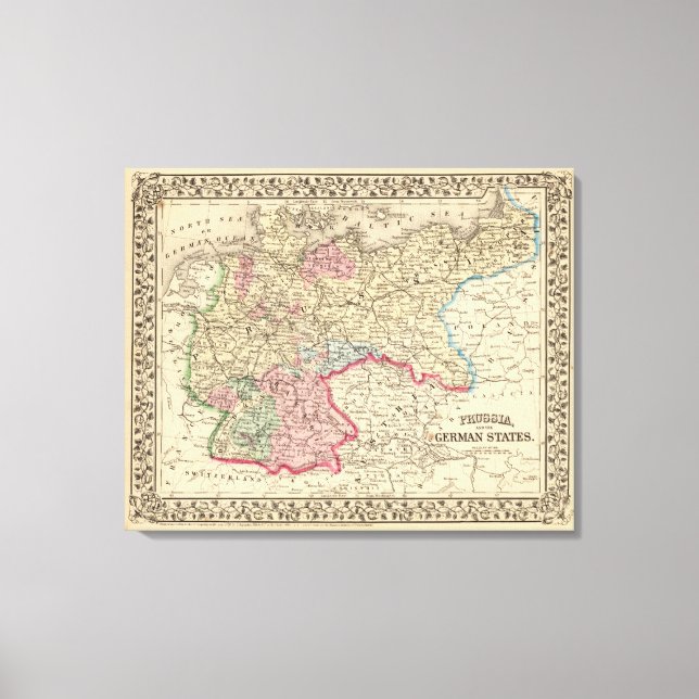 Prussia, German States Map by Mitchell Canvas Print (Front)