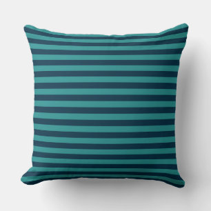 Prussian Blue and Teal Stripes Throw Pillow