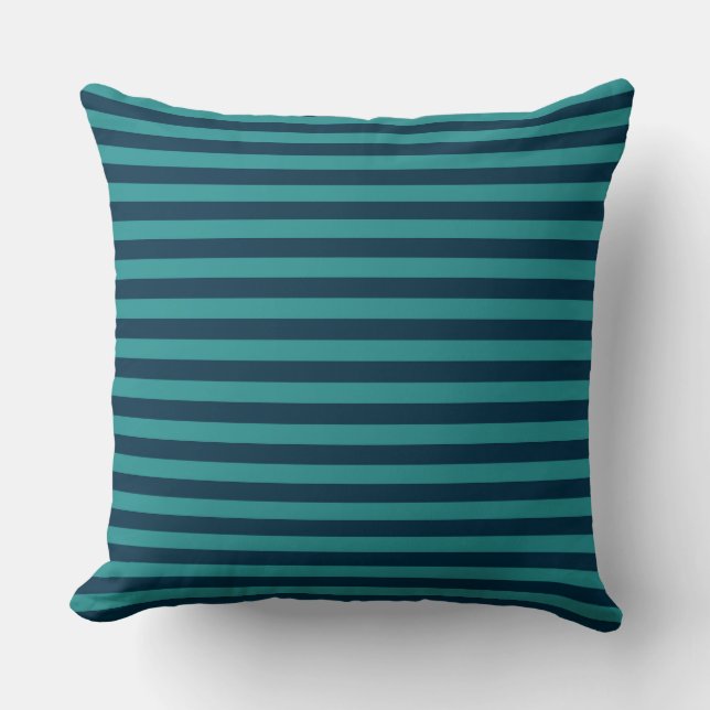 Prussian Blue and Teal Stripes Throw Pillow (Front)
