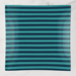Prussian Blue and Teal Stripes Trinket Tray