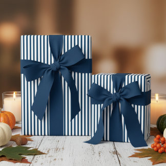 Prussian Blue and White Stripes Pattern Wrapping Paper