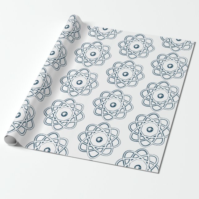 Prussian Blue on White Atom Symbols Wrapping Paper (Unrolled)