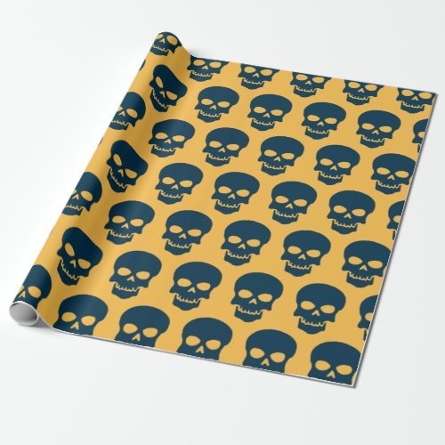 Prussian Blue on Yellow Skulls Wrapping Paper
