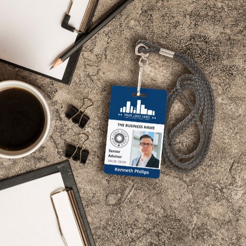 Prussian Blue Photo  2 Logos Employee ID Badge